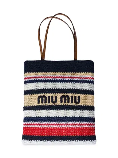 Miu Miu Women's Raffia-Effect Woven Tote Bag - Blue | Thumbnail 1 Miu Miu Women's Raffia-Effect Woven Tote Bag - Blue | Thumbnail 1