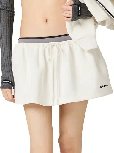 Miu Miu Women's Bonded Piqué and Technical Jersey Miniskirt - White | Thumbnail 2 Miu Miu Women's Bonded Piqué and Technical Jersey Miniskirt - White | Thumbnail 2