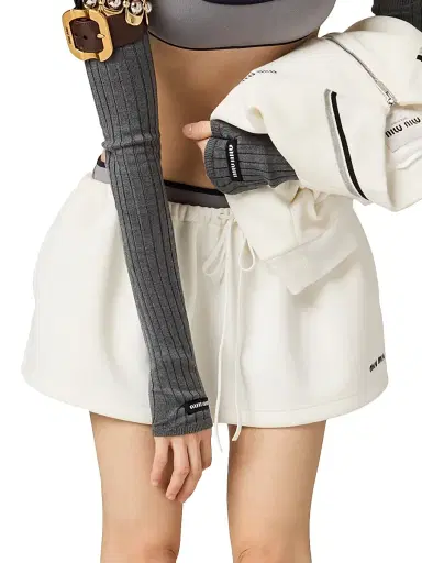 Miu Miu Women's Bonded Piqué and Technical Jersey Miniskirt - White | Thumbnail 5 Miu Miu Women's Bonded Piqué and Technical Jersey Miniskirt - White | Thumbnail 5