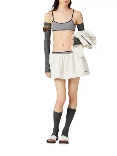 Miu Miu Women's Bonded Piqué and Technical Jersey Miniskirt - White | Thumbnail 6 Miu Miu Women's Bonded Piqué and Technical Jersey Miniskirt - White | Thumbnail 6