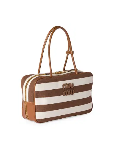 Miu Miu Women's Beau Canvas and Leather Shoulder Bag - Brown White | Thumbnail 3 Miu Miu Women's Beau Canvas and Leather Shoulder Bag - Brown White | Thumbnail 3