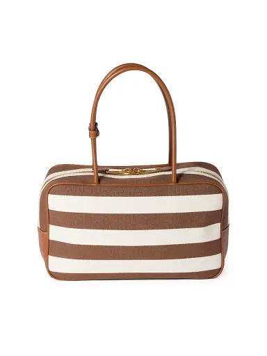 Miu Miu Women's Beau Canvas and Leather Shoulder Bag - Brown White | Thumbnail 4 Miu Miu Women's Beau Canvas and Leather Shoulder Bag - Brown White | Thumbnail 4
