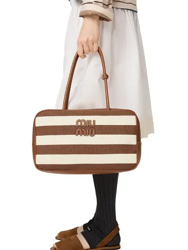 Miu Miu Women's Beau Canvas and Leather Shoulder Bag - Brown White | Thumbnail 5 Miu Miu Women's Beau Canvas and Leather Shoulder Bag - Brown White | Thumbnail 5
