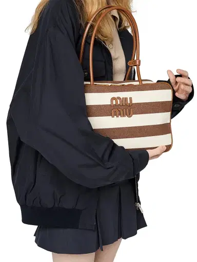 Miu Miu Women's Beau Canvas and Leather Shoulder Bag - Brown White | Thumbnail 8 Miu Miu Women's Beau Canvas and Leather Shoulder Bag - Brown White | Thumbnail 8