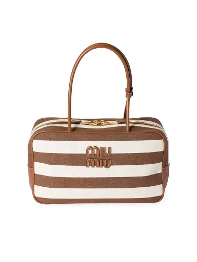 Miu Miu Women's Beau Canvas and Leather Shoulder Bag - Brown White | Thumbnail 1 Miu Miu Women's Beau Canvas and Leather Shoulder Bag - Brown White | Thumbnail 1