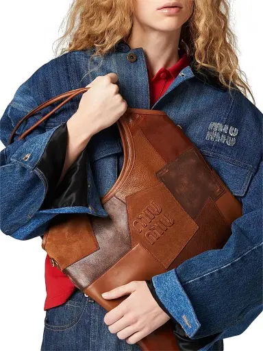 Miu Miu Women's Ivy Leather Patchwork Tote Bag - Brown | Thumbnail 3 Miu Miu Women's Ivy Leather Patchwork Tote Bag - Brown | Thumbnail 3