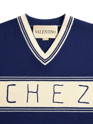 Valentino Garavani Men's Wool and Cotton Sweater with Pattern - Blue Butter | Thumbnail 6 Valentino Garavani Men's Wool and Cotton Sweater with Pattern - Blue Butter | Thumbnail 6