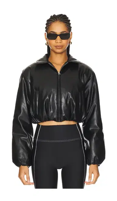 alo Faux Leather Cropped Premier Bomber Jacket | Thumbnail 2 alo Faux Leather Cropped Premier Bomber Jacket | Thumbnail 2