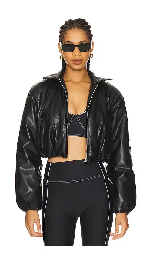 Faux Leather Cropped Premier Bomber Jacket Faux Leather Cropped Premier Bomber Jacket