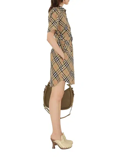 Burberry Women's Poplin Check Belted Shirtdress - Sand Ip Check | Thumbnail 4 Burberry Women's Poplin Check Belted Shirtdress - Sand Ip Check | Thumbnail 4