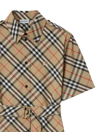 Burberry Women's Poplin Check Belted Shirtdress - Sand Ip Check | Thumbnail 6 Burberry Women's Poplin Check Belted Shirtdress - Sand Ip Check | Thumbnail 6