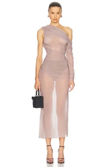 Atlein One Sleeve Draped Long Dress | Thumbnail 1 Atlein One Sleeve Draped Long Dress | Thumbnail 1
