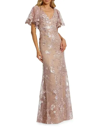 Mac Duggal Women's Embellished Lace V-Neck Gown - Rose Pink | Thumbnail 1 Mac Duggal Women's Embellished Lace V-Neck Gown - Rose Pink | Thumbnail 1