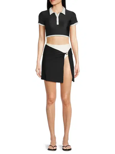 Shani Shemer Women's Chloe Cover-Up Crop Top - Black And White | Thumbnail 2 Shani Shemer Women's Chloe Cover-Up Crop Top - Black And White | Thumbnail 2