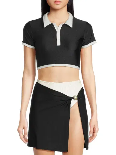 Shani Shemer Women's Chloe Cover-Up Crop Top - Black And White | Thumbnail 3 Shani Shemer Women's Chloe Cover-Up Crop Top - Black And White | Thumbnail 3