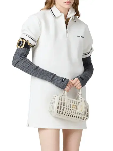 Miu Miu Women's Bonded Piqué and Technical Jersey Dress - White | Thumbnail 2 Miu Miu Women's Bonded Piqué and Technical Jersey Dress - White | Thumbnail 2
