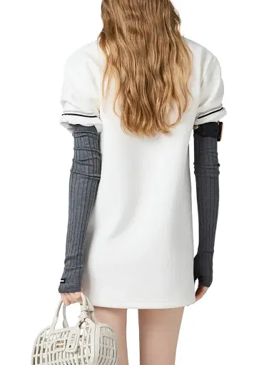 Miu Miu Women's Bonded Piqué and Technical Jersey Dress - White | Thumbnail 3 Miu Miu Women's Bonded Piqué and Technical Jersey Dress - White | Thumbnail 3