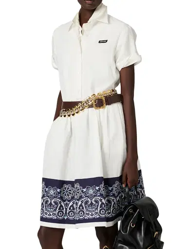 Miu Miu Women's Slubbed Poplin Dress with Print - White | Thumbnail 2 Miu Miu Women's Slubbed Poplin Dress with Print - White | Thumbnail 2