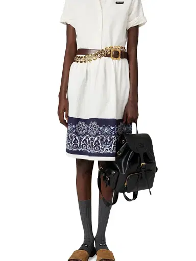 Miu Miu Women's Slubbed Poplin Dress with Print - White | Thumbnail 6 Miu Miu Women's Slubbed Poplin Dress with Print - White | Thumbnail 6