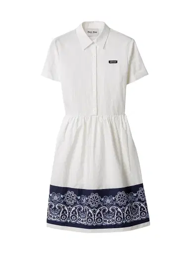 Miu Miu Women's Slubbed Poplin Dress with Print - White | Thumbnail 1 Miu Miu Women's Slubbed Poplin Dress with Print - White | Thumbnail 1