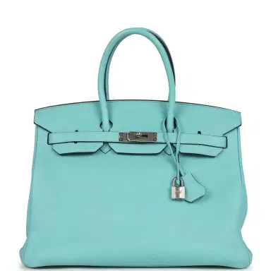 HERMÈS Pre-owned Hermes Birkin 35 Bleu Atoll Togo Palladium Hardware | Thumbnail 1 HERMÈS Pre-owned Hermes Birkin 35 Bleu Atoll Togo Palladium Hardware | Thumbnail 1