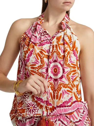 FIGUE Women's Betty Printed Tieneck Sleeveless Top - Sunburst Medallion Pink - Size Small | Thumbnail 6 FIGUE Women's Betty Printed Tieneck Sleeveless Top - Sunburst Medallion Pink - Size Small | Thumbnail 6