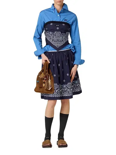 Miu Miu Women's Printed Slubbed Poplin Skirt - Blue | Thumbnail 2 Miu Miu Women's Printed Slubbed Poplin Skirt - Blue | Thumbnail 2