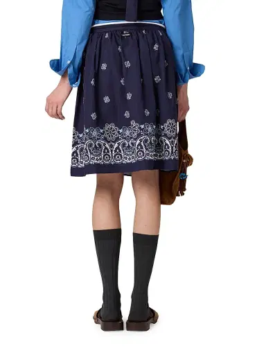 Miu Miu Women's Printed Slubbed Poplin Skirt - Blue | Thumbnail 3 Miu Miu Women's Printed Slubbed Poplin Skirt - Blue | Thumbnail 3