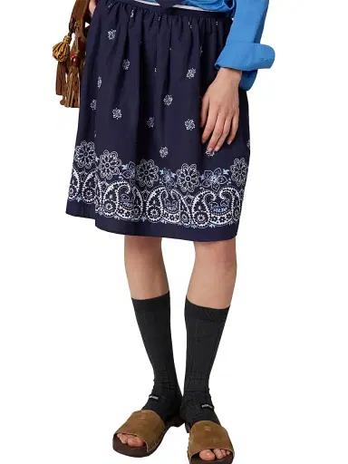 Miu Miu Women's Printed Slubbed Poplin Skirt - Blue | Thumbnail 4 Miu Miu Women's Printed Slubbed Poplin Skirt - Blue | Thumbnail 4