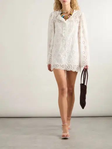 Chloé Scalloped Broderie Anglaise Cotton-blend Mini Dress | Thumbnail 2 Chloé Scalloped Broderie Anglaise Cotton-blend Mini Dress | Thumbnail 2