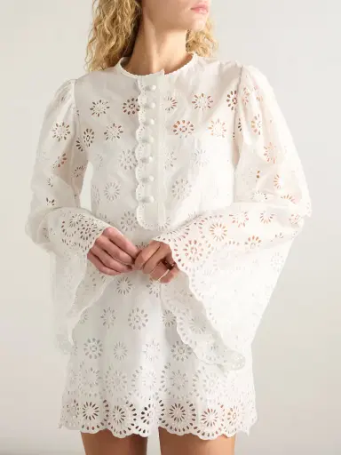 Chloé Scalloped Broderie Anglaise Cotton-blend Mini Dress | Thumbnail 3 Chloé Scalloped Broderie Anglaise Cotton-blend Mini Dress | Thumbnail 3