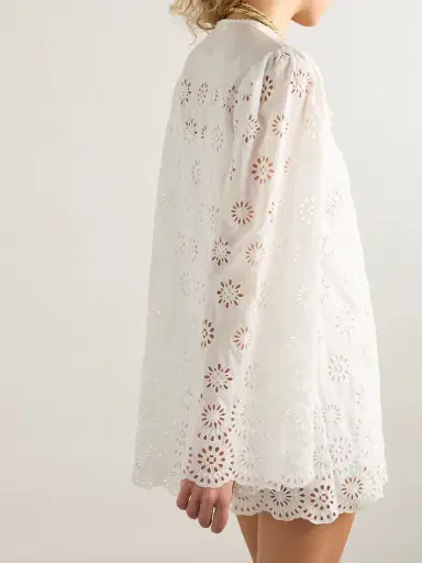 Chloé Scalloped Broderie Anglaise Cotton-blend Mini Dress | Thumbnail 4 Chloé Scalloped Broderie Anglaise Cotton-blend Mini Dress | Thumbnail 4