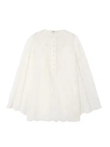 Chloé Scalloped Broderie Anglaise Cotton-blend Mini Dress | Thumbnail 1 Chloé Scalloped Broderie Anglaise Cotton-blend Mini Dress | Thumbnail 1