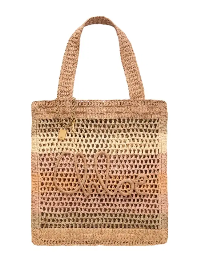 Chloé Summer Banana Embellished Striped Raffia Tote