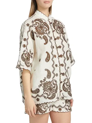 Zimmermann Women's Ascension Embroidered Linen Shirt - Chocolate | Thumbnail 4 Zimmermann Women's Ascension Embroidered Linen Shirt - Chocolate | Thumbnail 4