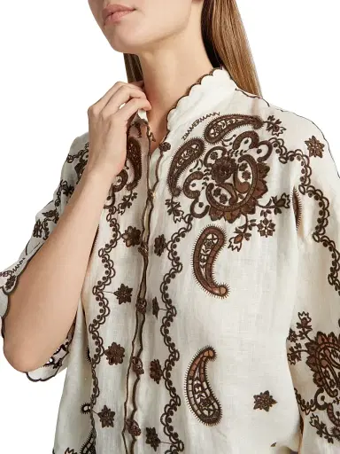 Zimmermann Women's Ascension Embroidered Linen Shirt - Chocolate | Thumbnail 6 Zimmermann Women's Ascension Embroidered Linen Shirt - Chocolate | Thumbnail 6