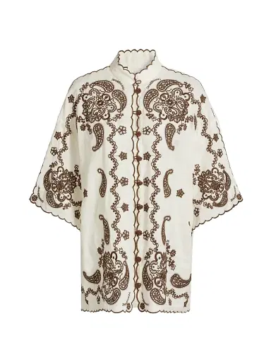 Zimmermann Women's Ascension Embroidered Linen Shirt - Chocolate | Thumbnail 1 Zimmermann Women's Ascension Embroidered Linen Shirt - Chocolate | Thumbnail 1