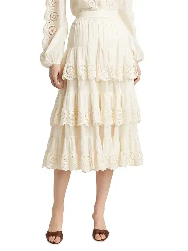 Zimmermann Women's Lucky Embroidered Tiered Cotton Midi-Skirt - | Thumbnail 3 Zimmermann Women's Lucky Embroidered Tiered Cotton Midi-Skirt - | Thumbnail 3