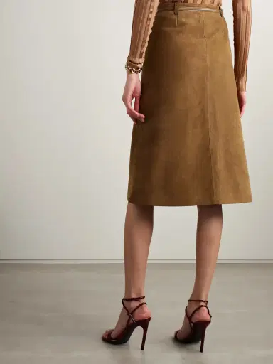 Gucci Horsebit-detailed Leather-trimmed Pleated Suede Midi Skirt | Thumbnail 3 Gucci Horsebit-detailed Leather-trimmed Pleated Suede Midi Skirt | Thumbnail 3