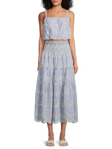 Change of Scenery Women's Charlie Eyelet Smocked Skirt - Sky Natural - Size Medium | Thumbnail 2 Change of Scenery Women's Charlie Eyelet Smocked Skirt - Sky Natural - Size Medium | Thumbnail 2