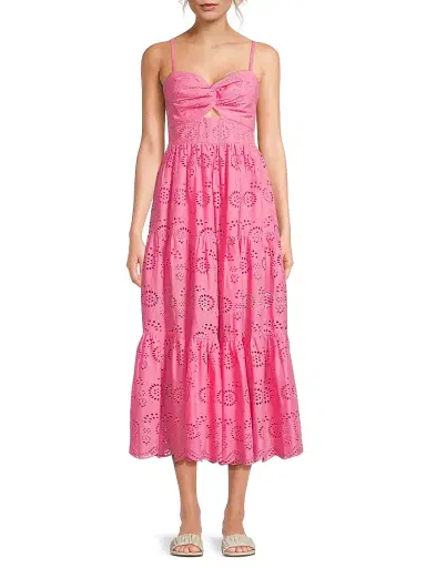 Change of Scenery Women's Jillian Eyelet Midi-Dress - Hibiscus - Size Large | Thumbnail 3 Change of Scenery Women's Jillian Eyelet Midi-Dress - Hibiscus - Size Large | Thumbnail 3