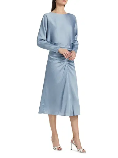 Amsale Women's Draped Ruched Midi-Dress - Smokey Blue - Size 12 | Thumbnail 4 Amsale Women's Draped Ruched Midi-Dress - Smokey Blue - Size 12 | Thumbnail 4
