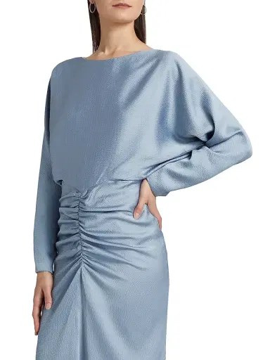 Amsale Women's Draped Ruched Midi-Dress - Smokey Blue - Size 12 | Thumbnail 6 Amsale Women's Draped Ruched Midi-Dress - Smokey Blue - Size 12 | Thumbnail 6