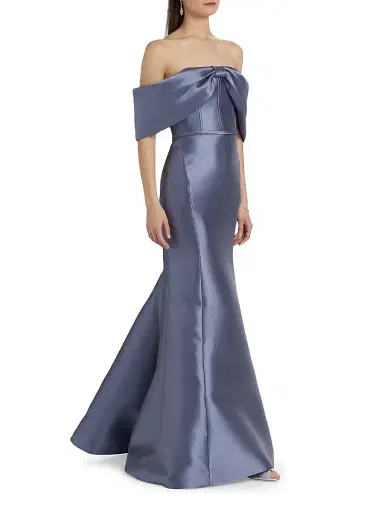 Amsale Women's Mikado Off-The-Shoulder Gown - Slate | Thumbnail 2 Amsale Women's Mikado Off-The-Shoulder Gown - Slate | Thumbnail 2