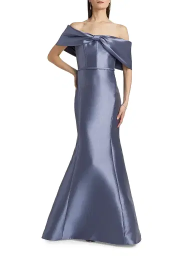 Amsale Women's Mikado Off-The-Shoulder Gown - Slate | Thumbnail 3 Amsale Women's Mikado Off-The-Shoulder Gown - Slate | Thumbnail 3