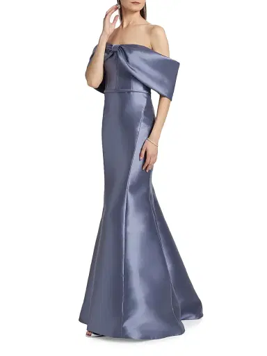Amsale Women's Mikado Off-The-Shoulder Gown - Slate | Thumbnail 4 Amsale Women's Mikado Off-The-Shoulder Gown - Slate | Thumbnail 4