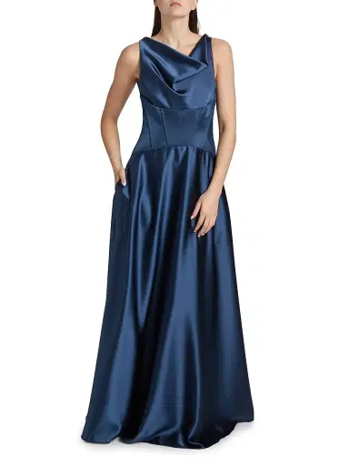 Amsale Women's Satin Cowl Neck Gown - French Blue | Thumbnail 3 Amsale Women's Satin Cowl Neck Gown - French Blue | Thumbnail 3