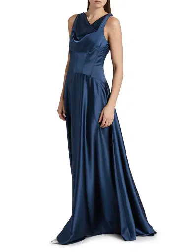 Amsale Women's Satin Cowl Neck Gown - French Blue | Thumbnail 4 Amsale Women's Satin Cowl Neck Gown - French Blue | Thumbnail 4