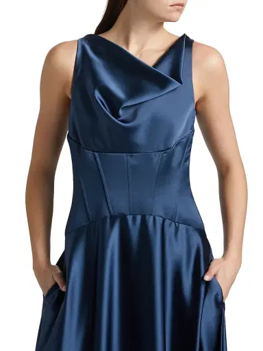 Amsale Women's Satin Cowl Neck Gown - French Blue | Thumbnail 6 Amsale Women's Satin Cowl Neck Gown - French Blue | Thumbnail 6