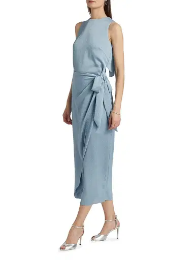 Amsale Women's Tulip Hem Hammered Satin Midi-Dress - Smokey Blue | Thumbnail 2 Amsale Women's Tulip Hem Hammered Satin Midi-Dress - Smokey Blue | Thumbnail 2
